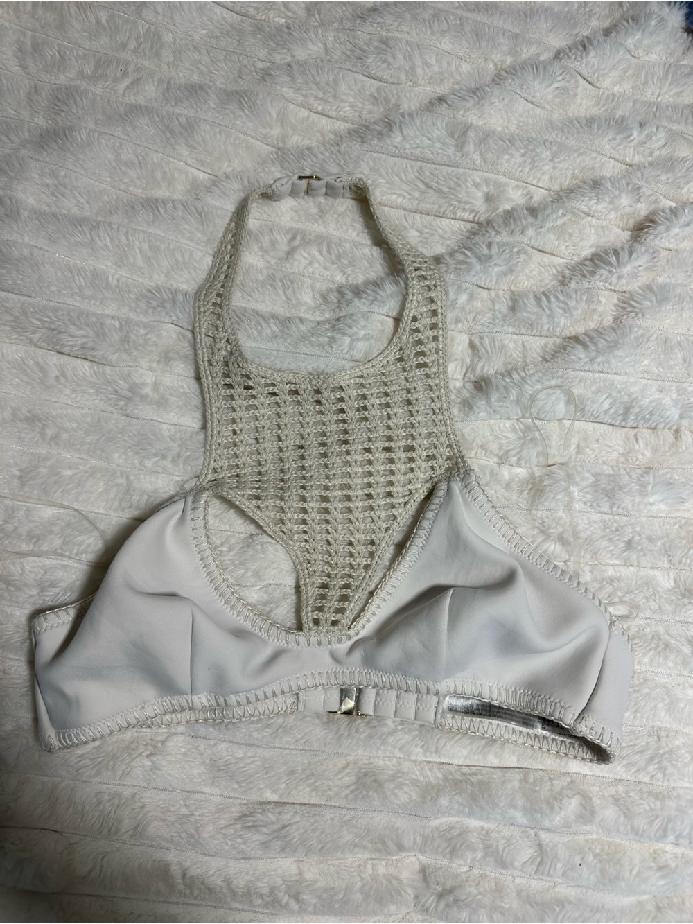 Victoria’s Secret Ivory Crochet High Neck Bikini Top Size L